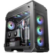 Thermaltake View 71 4-Sided Tempered Glass Vertical GPU Modular Full Tower w/ 2 Blue LED Ring Fan Pre-installed - Black product image