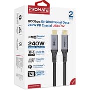 Promate PowerBolt5-80G Thunderbolt 5 USB 4 Cable 80Gbps Data Transfer, 240W Power Delivery, 8K Ultra HD Display Support, USB-C to USB-C 1.2M Cable, Compatible with Thunderbolt 5, Durable Build Black product image