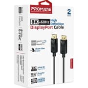 Promate DisplayPort Cable, Premium Ultra HD 8K@60Hz Video Display Cord with 32.4Gbps Bandwidth Transmission, Gold Plated Connectors, 2m Super Slim Cable - Black product image