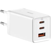 Baseus Travel Charger GaN5 Pro Fast Wall Charger, C+C+U, QC, AFC, PD 65W with Type-C to Type-C (100W) Cable 1m, White product image