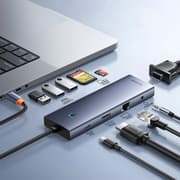 Baseus UltraJoy Series 10-Port HUB Docking Station, Type-C to HDMI, VGA, 3xUSB 3.0, PD, RJ45, SD/TF - Space Gray product image