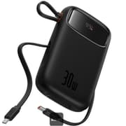 Baseus QPow2 10000mAh Digital Display Fast Charge Power Bank 30W With Built-in Dual Type-C Cable - Black product image