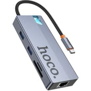 HOCO HB52 8 in 1 HUB Multi-function Converter HDMI RJ45 SD/TF PD 100W Type-C 3.0 USB 3.0 - Gray product image