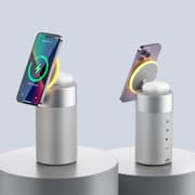 WIWU WI-W022 3 in 1 Multifunctional Wireless Charger 15W Fast Charging with Ambient Light Bluetooth Speaker 5W 360° surround-sound - White product image