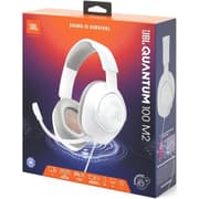 JBL Quantum 100M2 Wired Gaming Headphones, 40mm Dynamic Drivers, Detachable Boom, Directional Microphone Pick-Up Pattern, Fabric-Covered Memory Foam Ear Cushions, 1.2m Cable, White product image