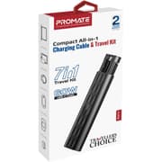 Promate Perk Compact All in 1 Charging Cable and Travel Kit, Supports a USB-C Cable, 20V/3A, Versatile Card Slots, 60W Fast Charge, Black product image