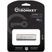 Kingston Ironkey Locker+ 50 256GB Encrypted Flash Drive USB 3.2 XTS-AES Protection Multi-Password Security Options Automatic Cloud Backup Metal Casing product image