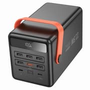 HOCO J142 Power bank with Ultra Large 100,000mAh capacity, 22.5W PD20W Dual Type-C port input, Single Type-C and 6 × USB-A Ports Outputs, LED Digital Display of Power Level, Indicator of Fast Charging, With LED Lamp and Handle - Black product image