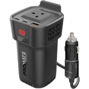 Promate 4-In-1 Multi-Port DC to AC Car Power Inverter with 150W AC Socket, Dual PD30W USB-C Ports, QC18W USB-A Ports, LED Power Indicators, Dedicated AC ON/OFF Button, Charge Protection - Black product image