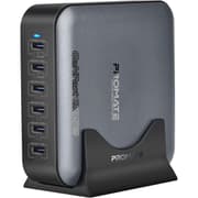 Promate PowerBase-GaN285 285W GaN Charging Station, 6-Port USB-C Desktop Charger with PPS, 100W/65W/30W Outputs, Overheat Protection, Stand and 1.5M Cable, for MacBook, iPhone, Galaxy - Black product image