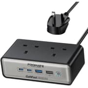 Promate PowerBrix2-GaN65 65W Power Delivery GaNFast Charging Station with 3250W Dual AC Socket, GaN Technology, Dual USB Port, Multi Protection System, Black | PowerBrix2-GaN65 - Black product image