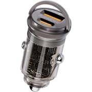 Promate Car Charger, Transparent 65W Ultra-Compact Car Adapter with USB Type-C Power Delivery Port, USB-A Port, Mini Handle and Heat Protection compatible for iPhone 17, Galaxy 23 product image