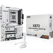 ASUS X870 MAX GAMING WIFI7 W AM5 ATX Motherboard, AMD X870 Chipset, 4x DDR5 DIMM Slots, Up to 256GB Max Memory, 1x PCIe 5.0 x16, 3x M.2 Slots, Wi-Fi 7 & Bluetooth v5.4, White product image