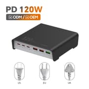 LDNIO Q605 120W 6 Ports USB C PD Tablet Laptop Fast Charger Multi-port High Power Desktop Charger US EU UK Plug Charger Adapter - Black product image