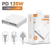 LDNIO Q605 120W 6 Ports USB C PD Tablet Laptop Fast Charger Multi-port High Power Desktop Charger US EU UK Plug Charger Adapter - White product image