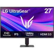 LG 27G411A Ultragear 27" Full HD IPS Gaming Monitor, 144Hz (O/C), 1ms MBR, NVIDIA G-Sync Compatible, AMD FreeSync, HDR10, HDMI, DisplayPort, Slim Stand, Black product image