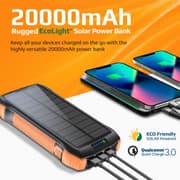 Promate SolarTank-20PDQi 20000mAh Power Bank, Solar Powered Portable Charger w/ Wireless Charging, USB-C Power Delivery Port, QC 3.0 Port, 5V/3A USB Ports, IP66 & LED Light product image