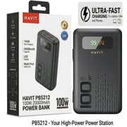 HAVIT PB5212 Power Bank 20000mAh 100W Fast Charging , Multiple USB C Outputs, USB A , Smart Digital Display, Secure & Stable Charging for Laptops & Handheld , Smartphones, Tablets & Travel - Black product image