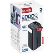 Promate PowerMine-80 Pro 80000mAh High-Capacity Battery Charger 100W USB-C PD Fast Charging, 4 Outputs, 3 Inputs, Solar DC, Lightning, Digital Display, LED Light product image