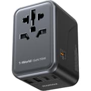 MOMAX Universal Travel Adapter 70W GaN, 3 USB-C PD & 2 USB-A QC, International Power Adapter Outlet, 6-in-1 Wall Charger for Laptop, Phone, European Travel Plug Adapter for UK/US/AUS/JP - Black product image