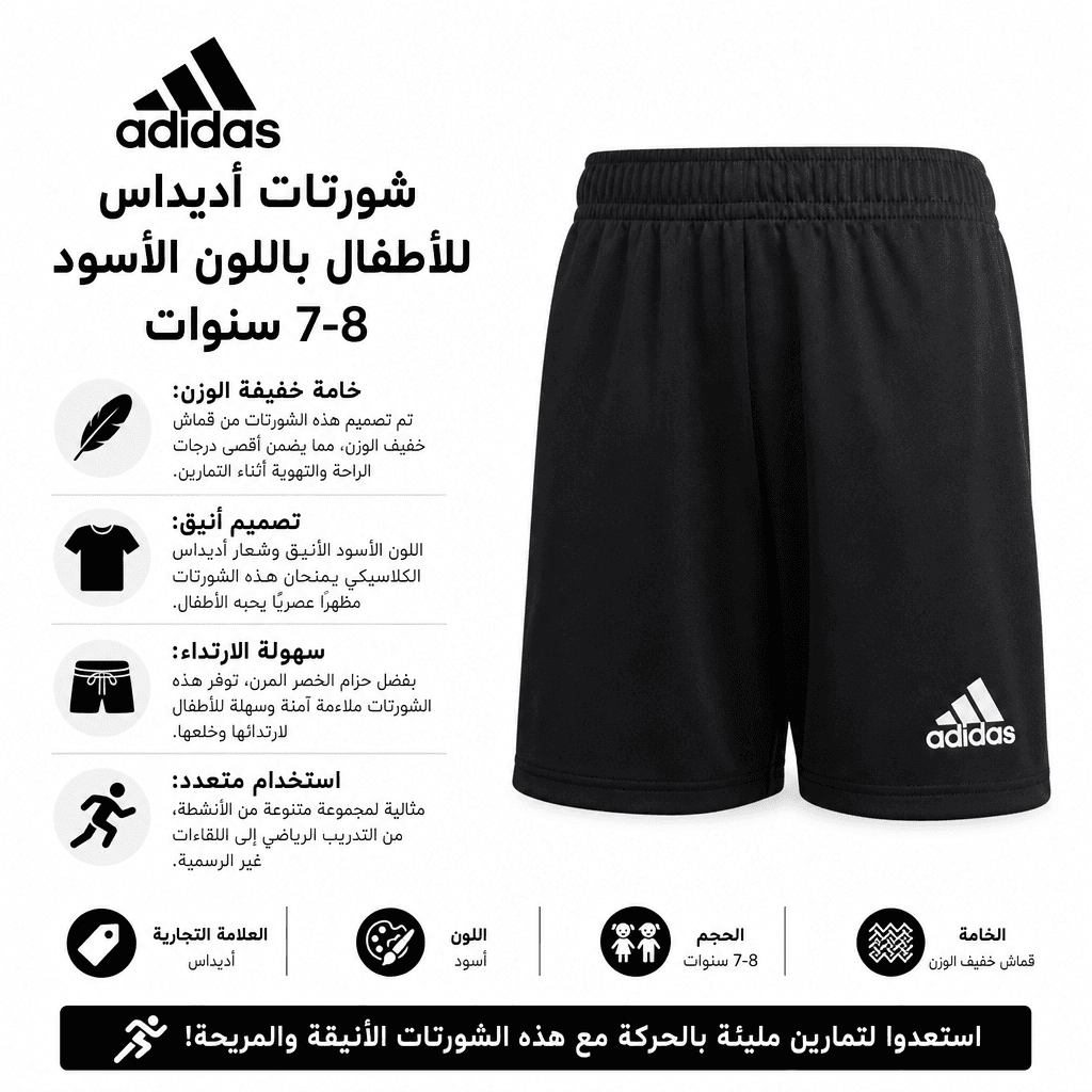 Adidas Kids Shorts Black 7–8Y