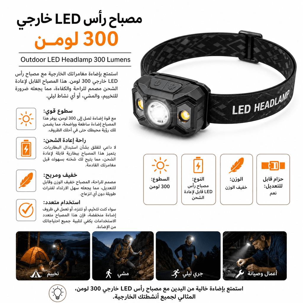 Outdoor LED Headlamp 300 Lumens
