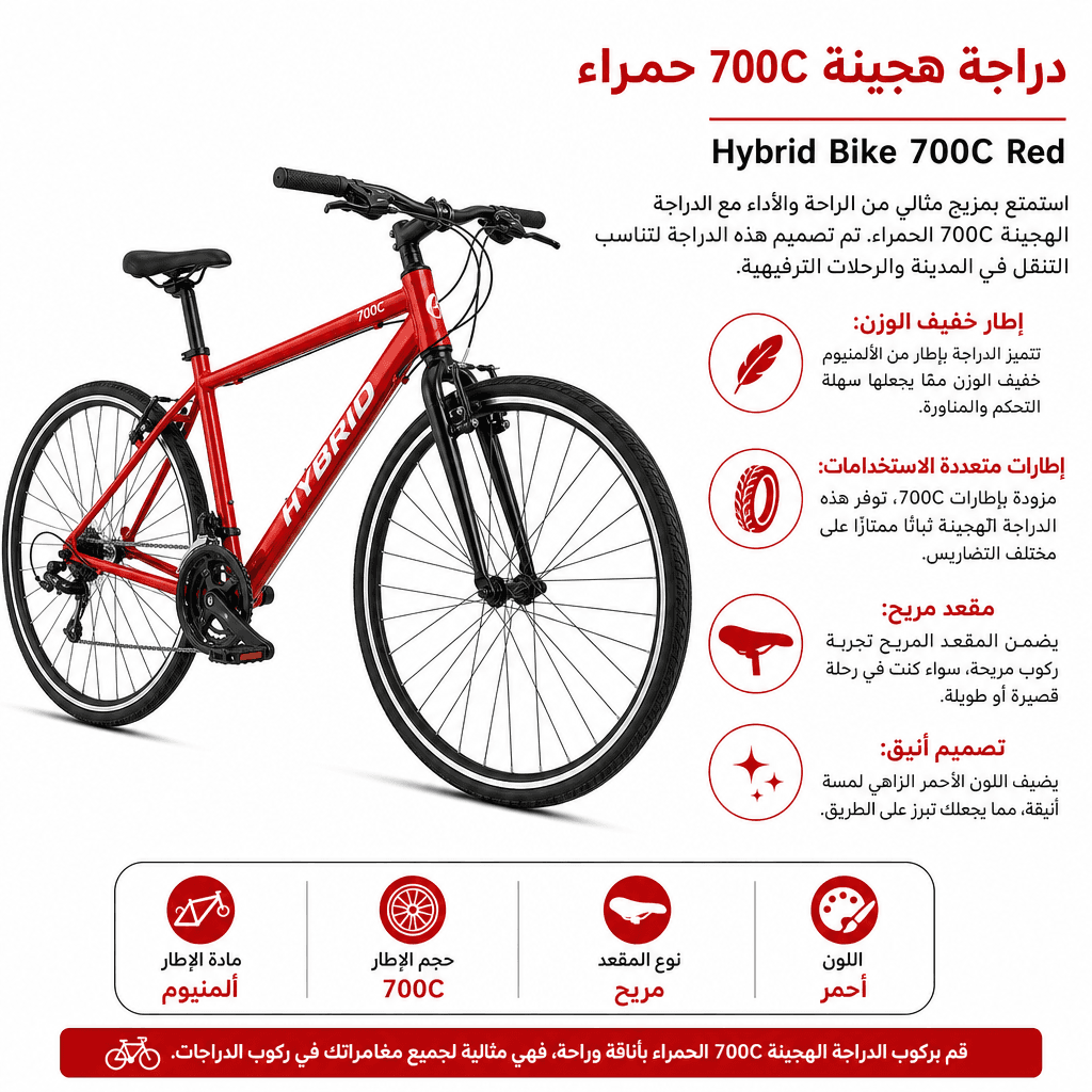 Hybrid Bike 700C Red