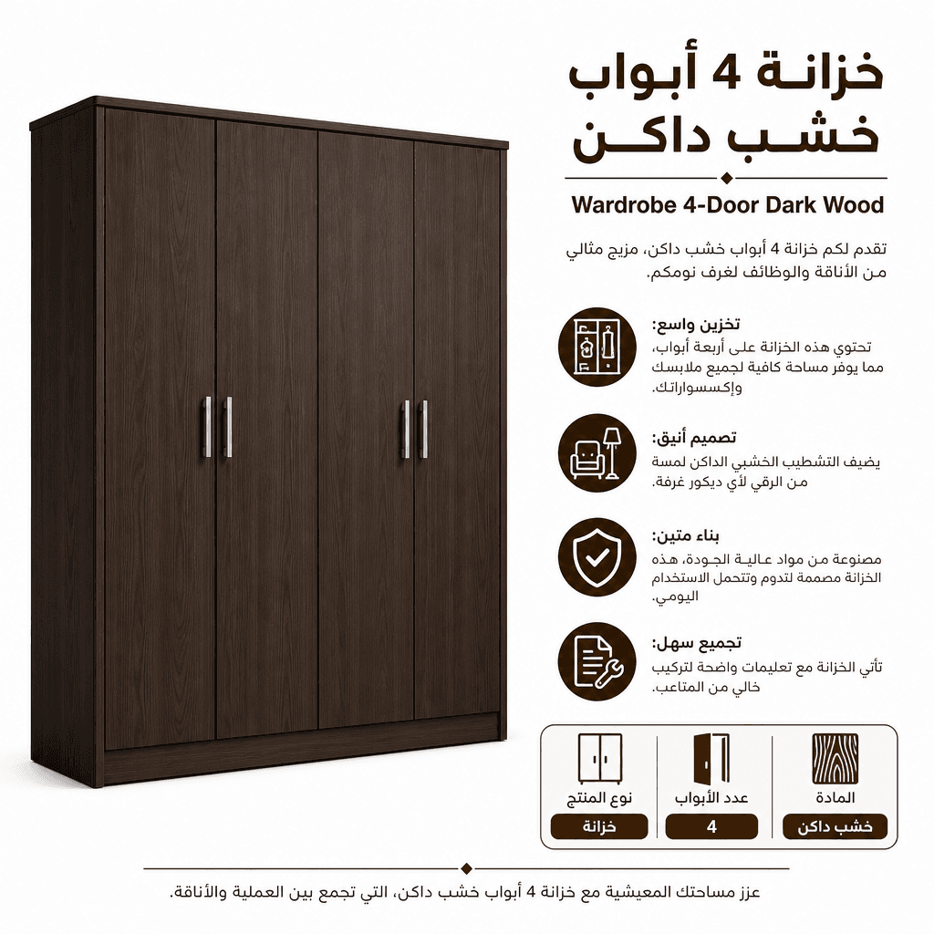 Wardrobe 4-Door Dark Wood