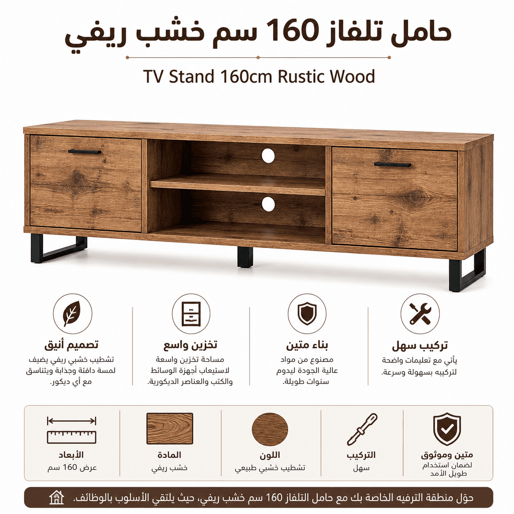 TV Stand 160cm Rustic Wood