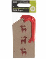WHSmith 4 Red Rudolph Bio Glitter Tags product image