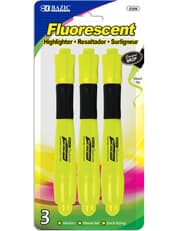 Bazic Desk Style Yellow Fluorescent Highlighters with Cushion Grip 3/Pack product image