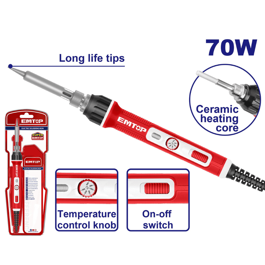Emtop Digital Soldering Iron - Adjustable Temperature Control, Ceramic Heating Core (70W / 90W / 120W)