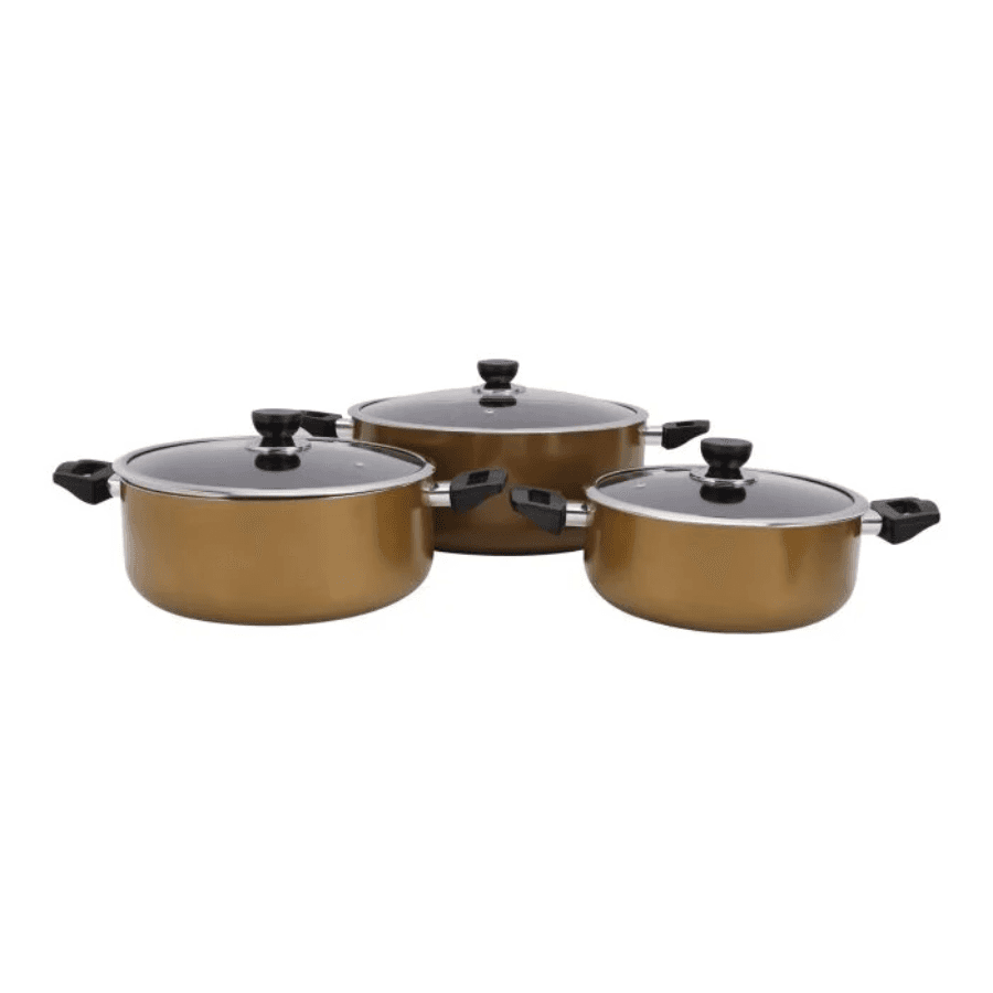 Royalford 6-Piece Non-Stick Cookware Set RF10242 - Perfect Heat Distribution with Stay-Cool Handles & Durable Glass Lids