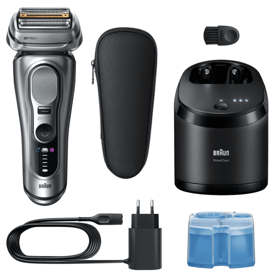 Braun Series 9 Pro+ Electric Shaver 9667cc - Premium Wet & Dry Foil Shaver with 6-in-1 SmartCare Center, Built-in ProTrimmer & Travel Case - Chrome Silver