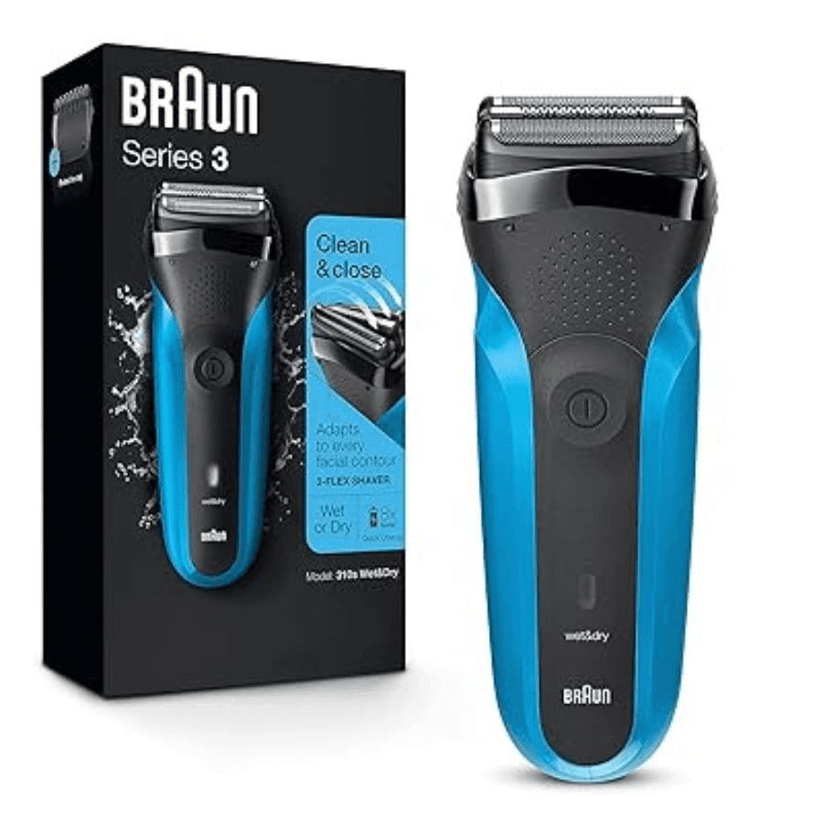 Braun Series 3 Electric Shaver 310s - Premium Wet & Dry Rechargeable Foil Razor with 3 Pressure-Sensitive Elements & 1-Hour Fast Charge - Black & Blue