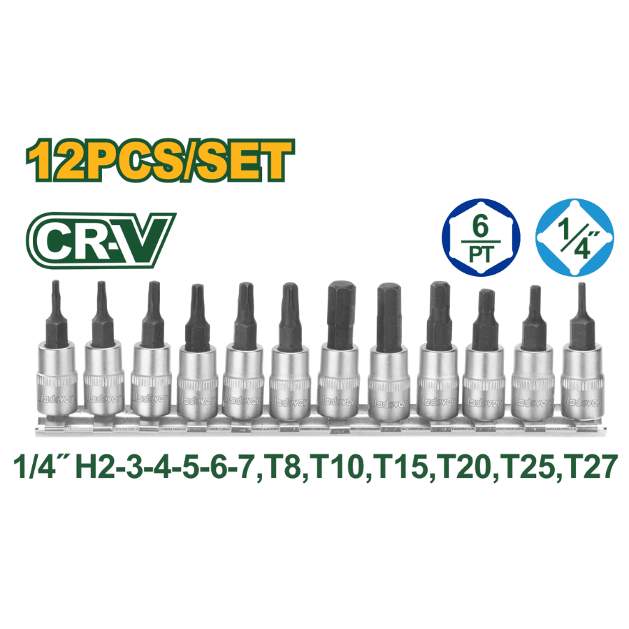Jadever 12-Piece 1/4-Inch Bit Socket Set JDST2414 Heavy-Duty Cr-V Precision Screwdriver Drive Socket Kit with Phillips, Slotted, and Hex Tools
