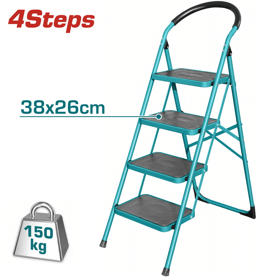 Total 4 Steps Steel Ladder Heavy Duty Foldable Household Step Stool with Non-Slip Wide Pedals Model THLAD09041