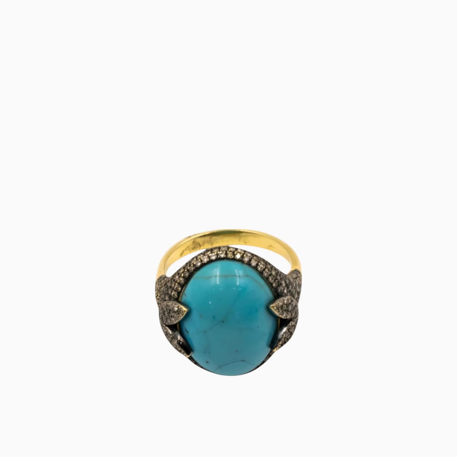 Nadine Shami Yellow Gold Ring with Brown Diamond and Turquoise Ring