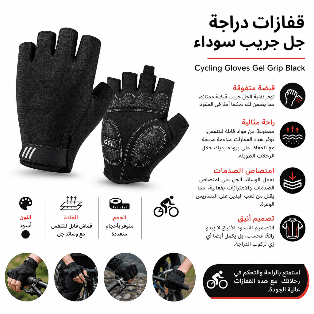 Cycling Gloves Gel Grip Black
